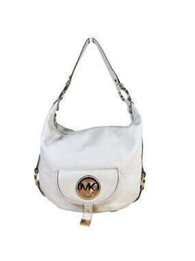 Michael Kors Fulton Vanilla Pebbled Leather Hobo Handbag with Gold Hardware